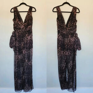 Misha Collection Wide Leg Jumpsuit Flowy Sheer Catalina Pantsuit Leopard Size 6